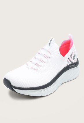 Tenis Walking Blanco-Magenta Neón-Negro Skechers D'Lux Walker-Star Stunner