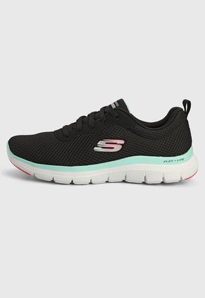 Tenis Running Negro-Blanco-Verde Skechers