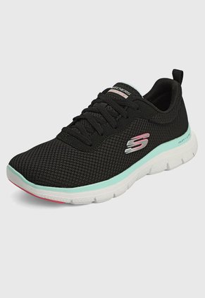 Tenis Running Negro-Blanco-Verde Skechers