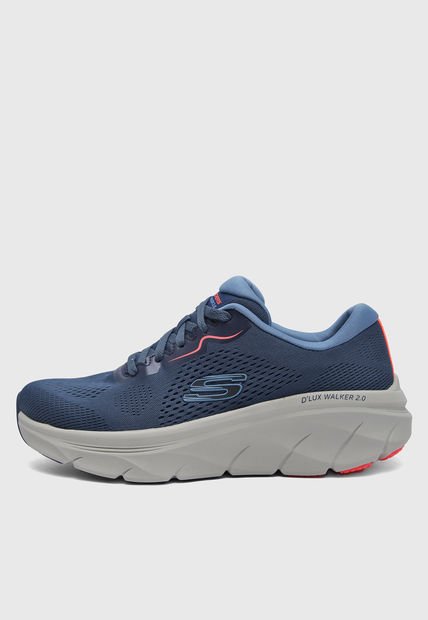 Tenis Lifestyle Azul Petróleo-Naranja Neón-Beige Skechers Slip-ins: D'Lux Walker 2.0
