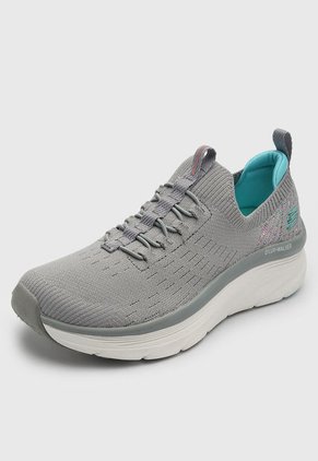 Tenis Walking Gris-Aguamarina Skechers D'Lux Walker-Star Stunner