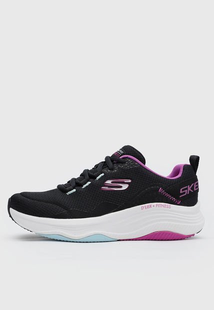 Tenis Running Negro-Blanco-Violeta Skechers D'Lux Fitness - Roam Free