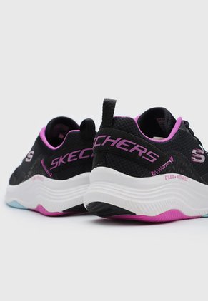Tenis Running Negro-Blanco-Violeta Skechers D'Lux Fitness - Roam Free