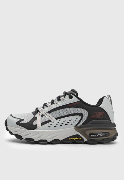 Tenis de Senderismo Gris Claro-Negro-Rojo Skechers Max Protect