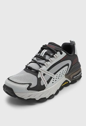 Tenis de Senderismo Gris Claro-Negro-Rojo Skechers Max Protect