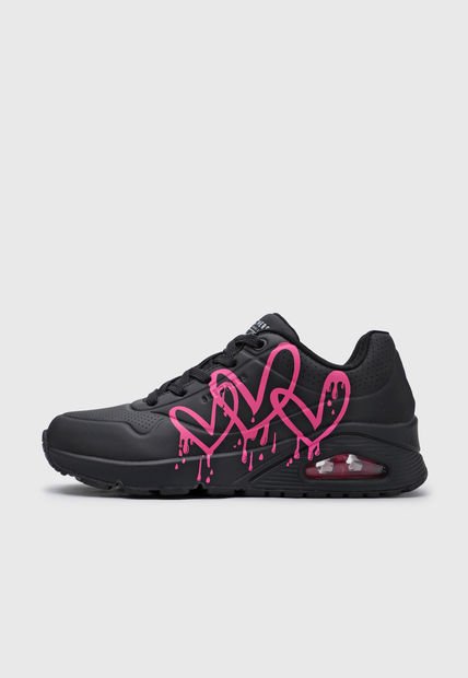 Tenis Lifestyle Negro-Rosa Skechers Uno-Dripping In Love