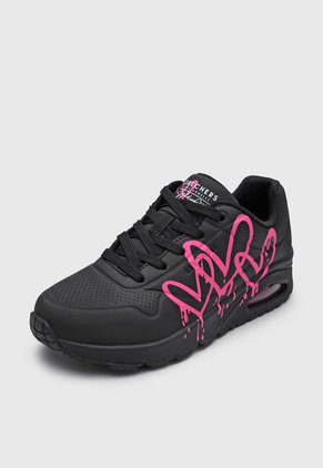 Tenis Lifestyle Negro-Rosa Skechers Uno-Dripping In Love