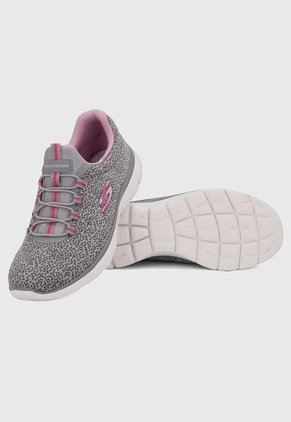 Tenis Training Gris-Blanco-Rosa Skechers Summits