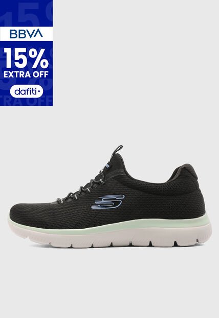 Tenis SKECHERS Mesh bungee slip-on Negro