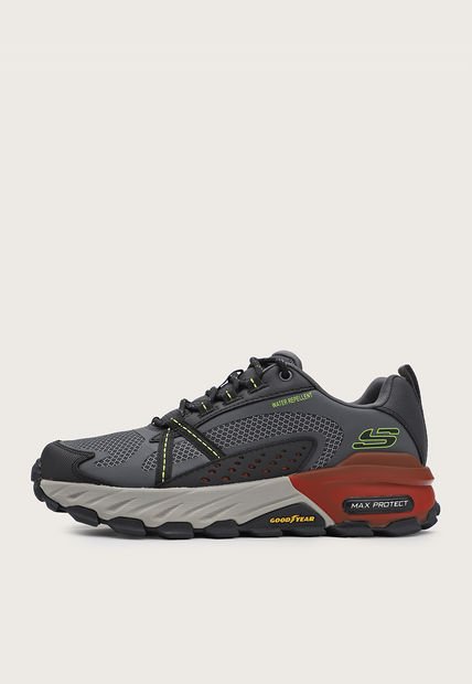 Tenis Outdoor Gris-Negro-Rojo Skechers Max Protect