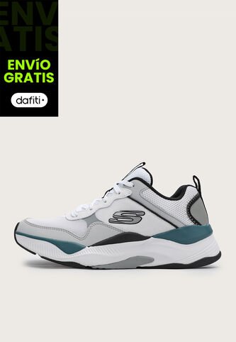 Tenis Lifestyle Blanco-Gris-Azul Petróleo Skechers Mira Skechers
