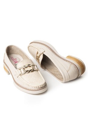 Mocasines Clásicos Con Tacón Bajo En Cuero 682NDNUDOBEIGE