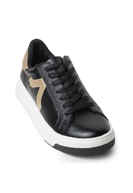 Sky Walk Tenis Moda Para Mujer En Cuero 802G02NEGRO