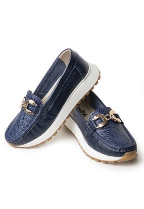 Sky Walk Mocasines Clásicos En Cuero 712052AZUL