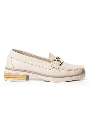Mocasines Clásicos Con Tacón Bajo En Cuero 682NDNUDOBEIGE
