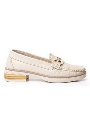 Mocasines Clásicos Con Tacón Bajo En Cuero 682NDNUDOBEIGE