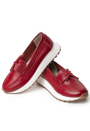 Sky Walk Mocasines Para Mujer En Cuero 802G11ROJO