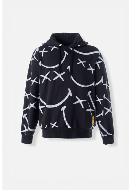 Buzo De Smiley Negro Y Blanco Con Capucha Género Neutro XL