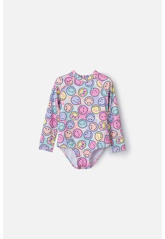 Vestido De Baño De Smiley Multicolor Manga Larga Para Niña 2T A 5T 3T SMILEY WORLD
