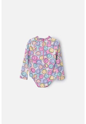 Vestido De Baño De Smiley Multicolor Manga Larga Para Niña 2T A 5T 3T