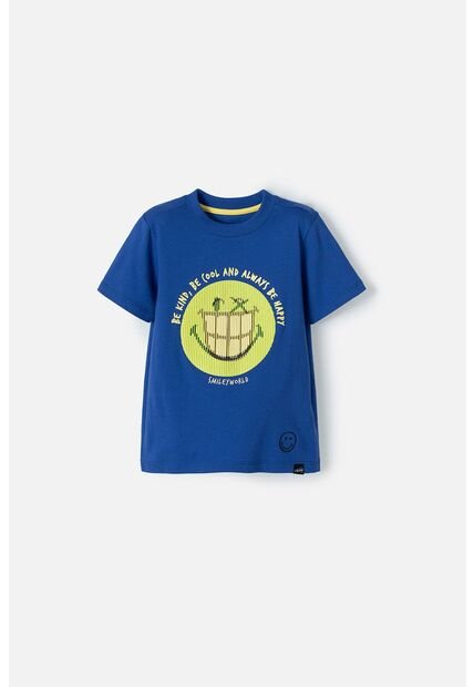 Camiseta De Smiley Azul Eléctrico Manga Corta Para Niño 2T A 5T 5T