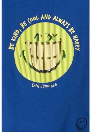 Camiseta De Smiley Azul Eléctrico Manga Corta Para Niño 2T A 5T 5T