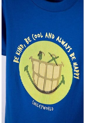 Camiseta De Smiley Azul Eléctrico Manga Corta Para Niño 2T A 5T 5T