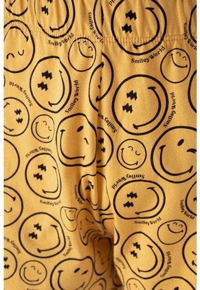 Pijama De Smiley Blanca Y Amarilla De Pantalón Largo Para Mujer XS