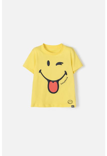 Camiseta De Smiley World Manga Corta Amarilla Para Niño 2T A 5T 2T