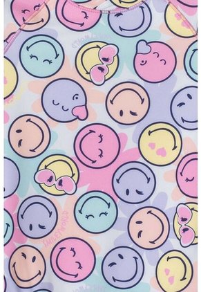 Vestido De Baño De Smiley Multicolor Manga Larga Para Niña 2T A 5T 5T