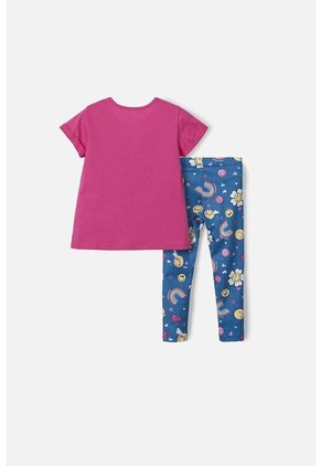Conjunto De Smiley Fucsia Y Azul De Pantalón Largo Para Niña 2T A 5T 4T