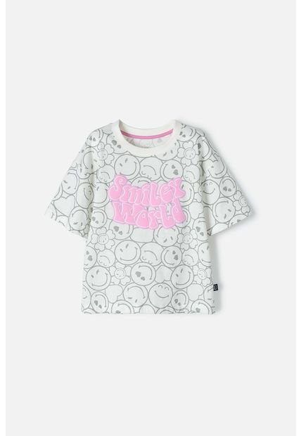 Camiseta De Smiley World Marfil Y Rosada Manga Corta Para Niña 12