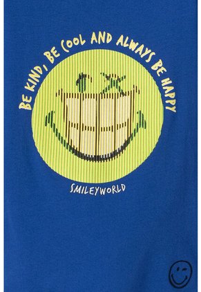 Camiseta De Smiley Azul Eléctrico Manga Corta Para Niño 2T A 5T 2T