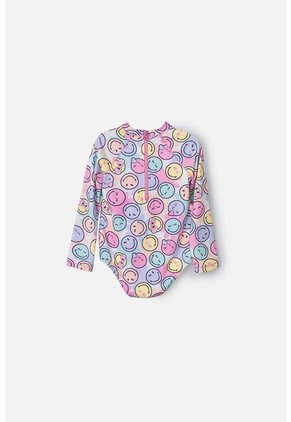 Vestido De Baño De Smiley Multicolor Manga Larga Para Niña 2T A 5T 4T