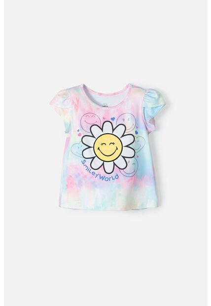 Camiseta De Smiley Multicolor Estampada Para Niña 2T A 5T 5T
