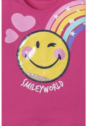 Conjunto De Smiley Fucsia Y Azul De Pantalón Largo Para Niña 2T A 5T 2T