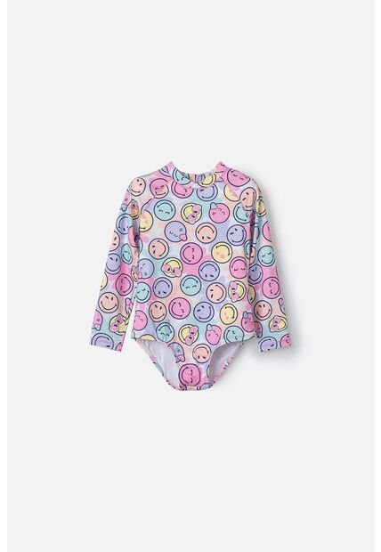 Vestido De Baño De Smiley Multicolor Manga Larga Para Niña 2T A 5T 3T