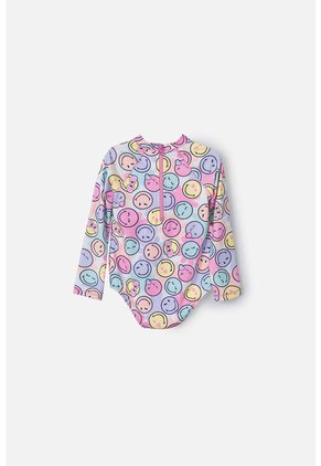 Vestido De Baño De Smiley Multicolor Manga Larga Para Niña 2T A 5T 5T