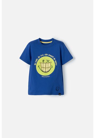 Camiseta De Smiley Azul Eléctrico Manga Corta Para Niño 2T A 5T 4T SMILEY WORLD