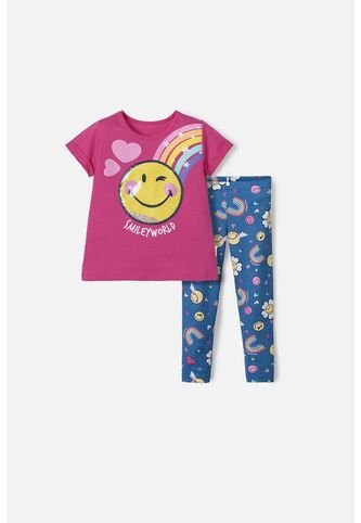 Conjunto De Smiley Fucsia Y Azul De Pantalón Largo Para Niña 2T A 5T 2T SMILEY WORLD