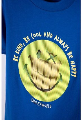 Camiseta De Smiley Azul Eléctrico Manga Corta Para Niño 2T A 5T 5T