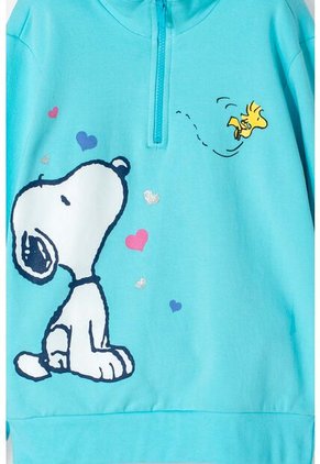 Buzo De Snoopy Azul Turquesa Con Cierre En Cuello Para Niña 4