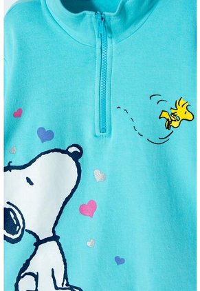Buzo De Snoopy Azul Turquesa Con Cierre En Cuello Para Niña 4