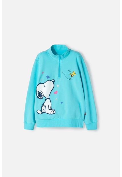 Buzo De Snoopy Azul Turquesa Con Cierre En Cuello Para Niña 6