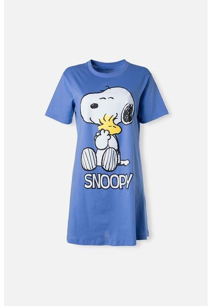 Pijama De Snoopy Azul Manga Corta Para Mujer XS