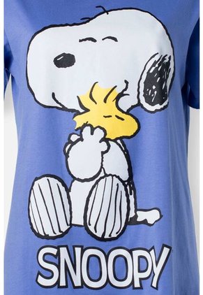 Pijama De Snoopy Azul Manga Corta Para Mujer XS
