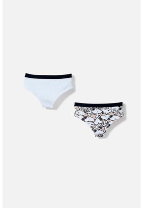 Pack X2 Panties De Snoopy Con Cintura Elástica Blanco Y Caqui Para Mujer L