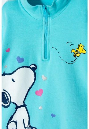 Buzo De Snoopy Azul Turquesa Con Cierre En Cuello Para Niña 10