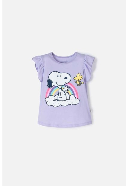 Camiseta De Snoppy Manga Corta Lila Para Niña 2T A 5T 4T