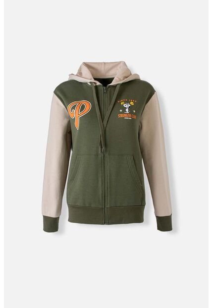 Buzo  De Snoopy Con Cierre Y Capucha Verde Y Caqui Para Mujer M